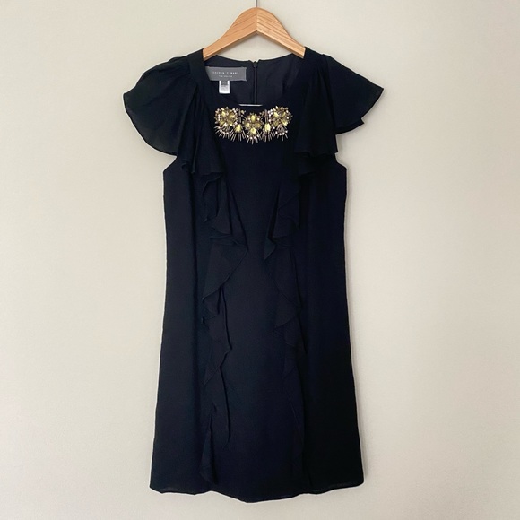 SACHIN + BABI Black Bejeweled Ruffle Mini Flutter Dress - Picture 2 of 13